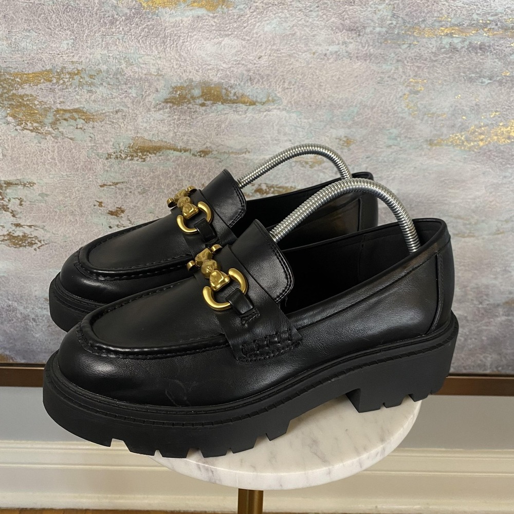 ASOS DESIGN Loafer Shoes Womens Size 10 Black Leather Platform Lug Sole